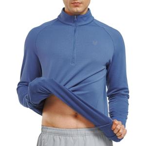 imageNORTHYARD Mens Quarter Zip Pullover Fleece Lined Long Sleeve Running Shirts Golf Sweatshirts Outdoor Thermal Layer HikingDusty Blue