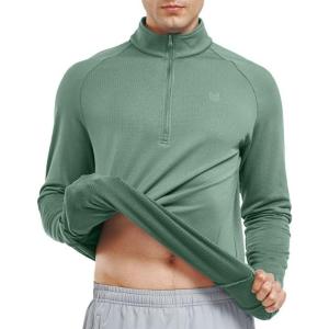 imageNORTHYARD Mens Quarter Zip Pullover Fleece Lined Long Sleeve Running Shirts Golf Sweatshirts Outdoor Thermal Layer HikingLoden Frost