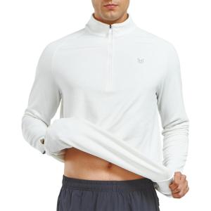 imageNORTHYARD Mens Quarter Zip Pullover Fleece Lined Long Sleeve Running Shirts Golf Sweatshirts Outdoor Thermal Layer HikingWhite