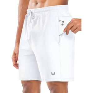image:imageNORTHYARD Mens 7 Gym Shorts Knit Athletic Tennis Shorts for Men with Zipper Pockets for Workout Athletic TrainingWhite