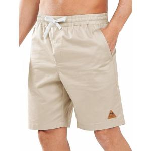 image:imageNORTHYARD Mens Casual ShortsCotton 9 Golf Hiking Drawstring Elastic Waist Work Shorts with Zipper PocketsBeigegrey