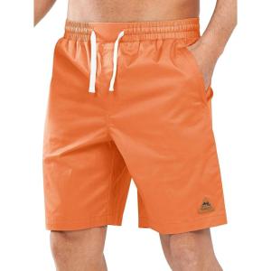 image:imageNORTHYARD Mens Casual ShortsCotton 9 Golf Hiking Drawstring Elastic Waist Work Shorts with Zipper PocketsOrange