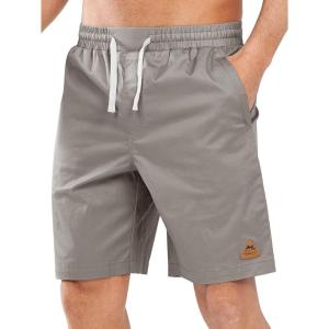 image:imageNORTHYARD Mens Casual ShortsCotton 9 Golf Hiking Drawstring Elastic Waist Work Shorts with Zipper PocketsStone