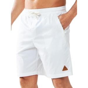image:imageNORTHYARD Mens Casual ShortsCotton 9 Golf Hiking Drawstring Elastic Waist Work Shorts with Zipper PocketsWhite