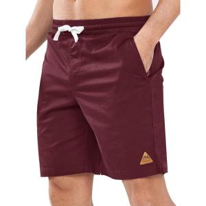 image:imageNORTHYARD Mens Casual ShortsCotton 9 Golf Hiking Drawstring Elastic Waist Work Shorts with Zipper PocketsWine