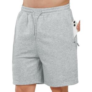 image:imageNORTHYARD Mens Cotton Casual Sweat Shorts Athletic Running Short with Zipper Pockets 7 Workout Gym Lounge for MensLight Heather