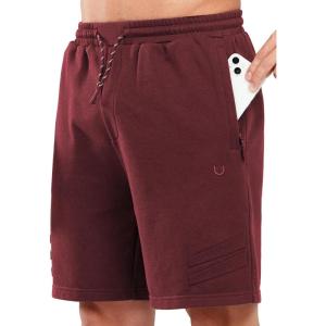 image:imageNORTHYARD Mens Cotton Casual Sweat Shorts Athletic Running Short with Zipper Pockets 7 Workout Gym Lounge for MensWine