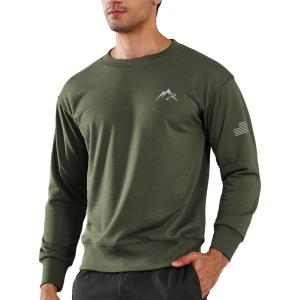 image:imageNORTHYARD Mens Crewneck Sweatshirt Long Sleeve Cotton Sweat Shirt Lightweight Athletic Workout Sport Gym Running SweatshirtsArmygreen