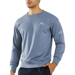 image:imageNORTHYARD Mens Crewneck Sweatshirt Long Sleeve Cotton Sweat Shirt Lightweight Athletic Workout Sport Gym Running SweatshirtsGreyblue