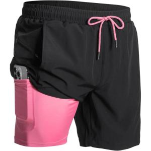 image:imageNORTHYARD Mens Swim Trunks 2 in 1 Swimsuit Swim Shorts Quick Dry 7 Board Short Beach Bathing Swimming Swimwear with PocketsBlack