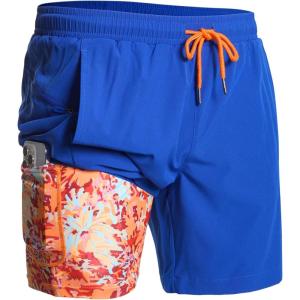 image:imageNORTHYARD Mens Swim Trunks 2 in 1 Swimsuit Swim Shorts Quick Dry 7 Board Short Beach Bathing Swimming Swimwear with PocketsBlue