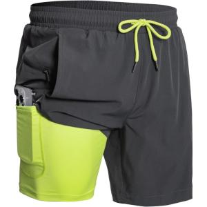image:imageNORTHYARD Mens Swim Trunks 2 in 1 Swimsuit Swim Shorts Quick Dry 7 Board Short Beach Bathing Swimming Swimwear with PocketsDarkgrey