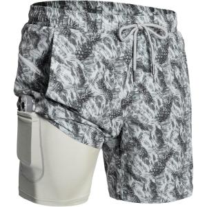 image:imageNORTHYARD Mens Swim Trunks 2 in 1 Swimsuit Swim Shorts Quick Dry 7 Board Short Beach Bathing Swimming Swimwear with PocketsGreypineapple