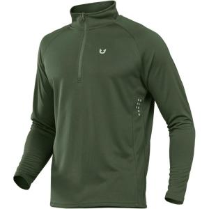 image:imageNORTHYARD Mens Quarter Zip Pullover Athletic Running 14 Zip Long Sleeve Pullovers Quick Dry Lightweight Tennis Gym ShirtsArmygreen