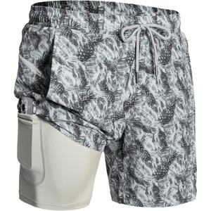 image:imageNORTHYARD 2 in 1 Mens Swim Trunks 7 Quick Dry Board Shorts with Compression Liner Swimsuit Bathing Beach Short with PocketsGreypineapple