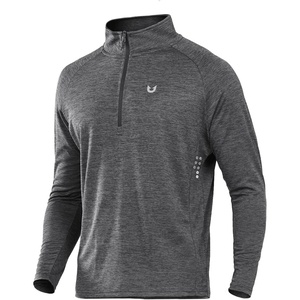 image:imageNORTHYARD Mens Quarter Zip Pullover Athletic Running Shirt Long Sleeve  14 Zip Top Quick Dry Lightweight Moisture Wicking Breathable Reflective Strips Performance Workout Gym Hiking SportsGreyheather