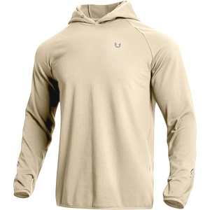 image:imageNORTHYARD Mens Lightweight Waffle Fleece Hoodie Running Workout Pullover  Long Sleeve Athletic Sweatshirt Breathable Thin Fleece Lining Buckle Hood Thumb Holes Hidden Zip Pocket Gym Hiking GolfLightkhaki