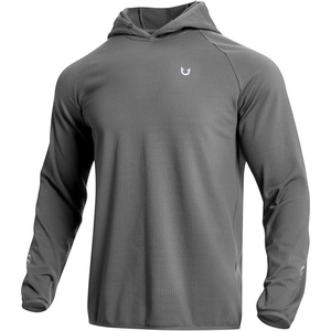 image:imageNORTHYARD Mens Lightweight Waffle Fleece Hoodie Running Workout Pullover  Long Sleeve Athletic Sweatshirt Breathable Thin Fleece Lining Buckle Hood Thumb Holes Hidden Zip Pocket Gym Hiking GolfSmokegrey
