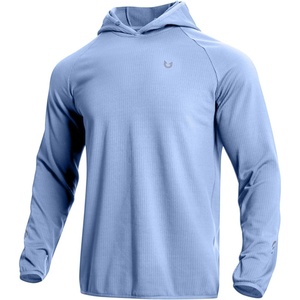 image:imageNORTHYARD Mens Lightweight Waffle Fleece Hoodie Running Workout Pullover  Long Sleeve Athletic Sweatshirt Breathable Thin Fleece Lining Buckle Hood Thumb Holes Hidden Zip Pocket Gym Hiking GolfLightblue